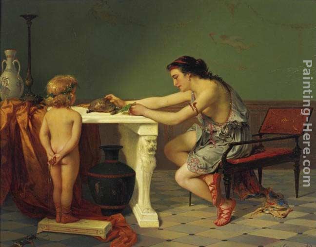 Feeding the Turtle painting - Pierre Oliver Joseph Coomans Feeding the Turtle art painting